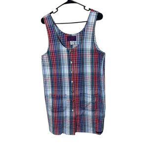 Vintage No Excuses 90s Y2K Jumper Dress Size L Red Blue Plaid